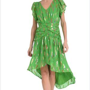 Ciebon Palmina Metallic Leaf Print High-Low Dress